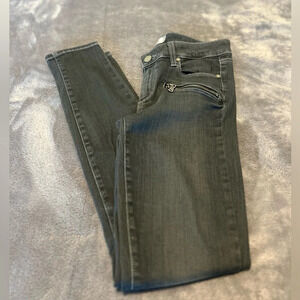 PAIGE women’s grey skinny stretch denim indigo zip pants size 28.